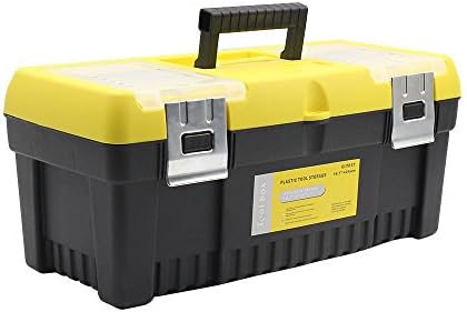 16.7" Durable Toolbox with Tota Tray and Metal Latches for tools Crafts Storage and Organizer