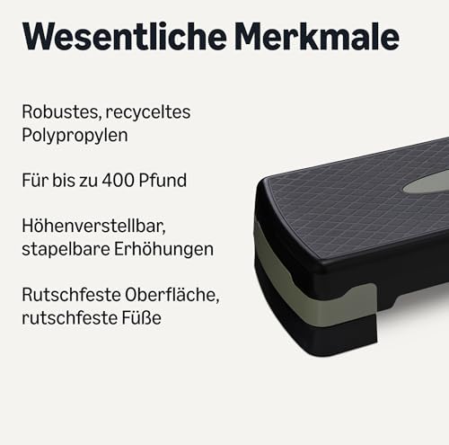 Aerobic Steppbrett, Verstellbarer Workout Stepper für Zuhause, 68.58cm, Schwarz/Grau