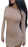 UGET Womens Irregular Hem Long Sleeve Cotton Bodycon T Shirt Mini Dress