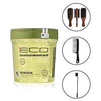 Eco Style Olive Oil Gel 24 Ounce (Including Double Sided Edge Control Hair Brush, Detangling Wide Tooth Comb Set & 100% Boar 2-Sided Club Brush) Eco Styling Gel with Olive Oil Hair Styling Kit