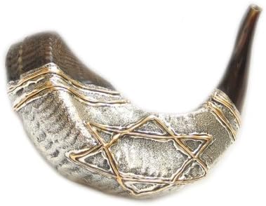 19"- 20" Evangelical Christian Sterling Silver and  Gold  Plated Rams Horn Shofar Made in Israel