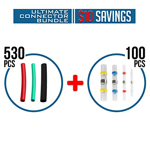 Exuby 100 Solder Seal Wire Connectors and 530 Heat Shrink Tubing Bundle Pack - Professional Grade with Easy Color Coordination & Organization Box - Quick & Easy Waterproof Soldering with NO Crimping - Thumbnail 2