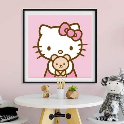 DIY 5D Diamond Painting by Number Kit, Hello Kitty Crystal Rhinestone Crystal Embroidery Cross Stitch Arts Craft Canvas Wall Decor 11.8X11.8IN(Full Drill)