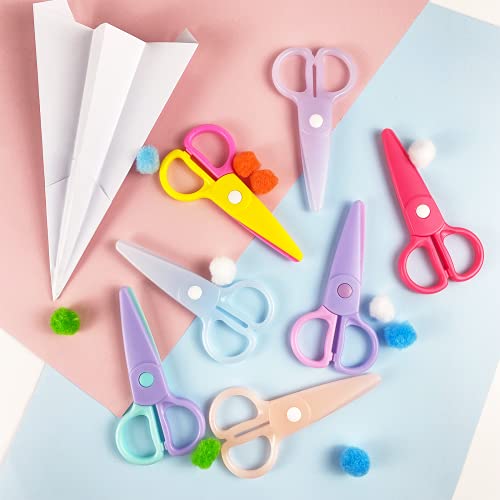 MUXGOA 7 PCS Kids Safety Scissors,Toddler Learning Scissors Plastic Children Safety Scissors for Cutting Tools Paper Craft Supplies