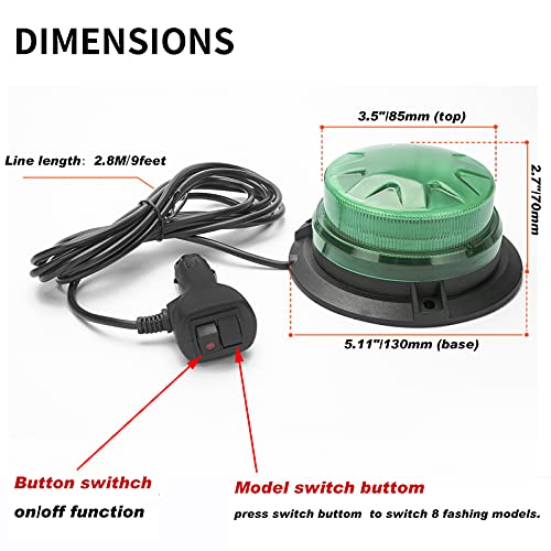 AUXMOTEC Green Led Emergency Strobe Beacon Lights With Mount And 8 Flash Models Warning