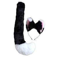 Song Party Cosplay Costume Cat Fox Ears Faux Fur Hair Hoop Headband + Tail Set