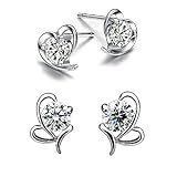 Women White Gold Plated Round Clear Cubic Zirconia Heart Shaped Butterfly Earring Hypoallergenic Ear Stud