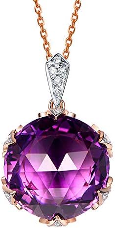 Fashion Anniversary Natural Amethyst Gemstone Diamond Wedding Engagement 14K Rose Gold Necklace Pendant Set