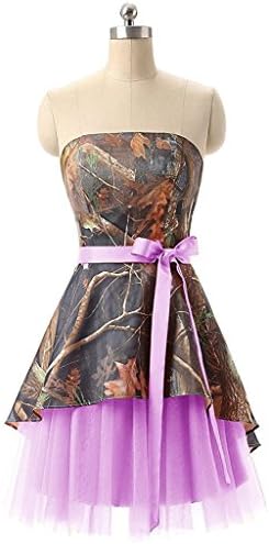 DianSheng Womens Short Strapless Camouflage Bridemaid Dresses Plus Size Prom Formal Gowns Light Purple us20w