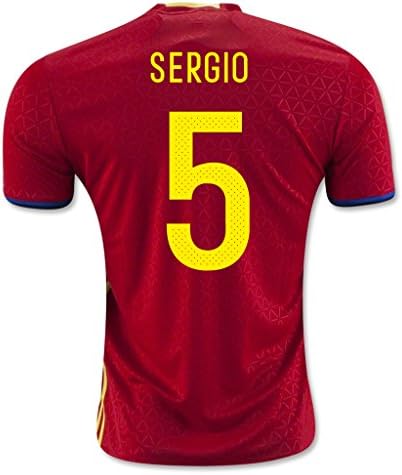 Red #5 Sergio Home Match Football Soccer Adult Jersey EURO 2016