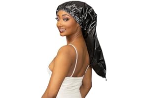 Esha Girl - Shower Cap for Extra Long Hair, Braids, Locs, Twists – Waterproof – Snug Fit Guarantees No Leaks – Easy Button Up (Black, Long (22.3" x 9"))