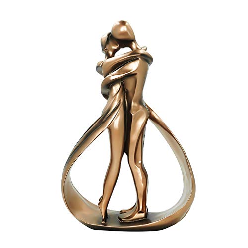 DreamsEden 11'' H Affectionate Couple Art Resin Sculpture, Passionate Embrace & Kiss Statue Abstract Romantic Ornament Figurine Home Decor (Antiqued Copper)