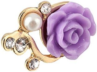 KARP Rose Flower Pattern 3D Crystal Bead Pearl Diamond 3.5mm CellPhone Charm Anti Dust Plug For iOS & Android Compatible Devices (Purple)