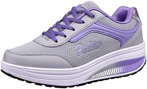 Women Mesh Lace-Up Soft Running Sneakers Shoes Fashion Breathable Heightening Bottom Rocking Sport Casual Shoe