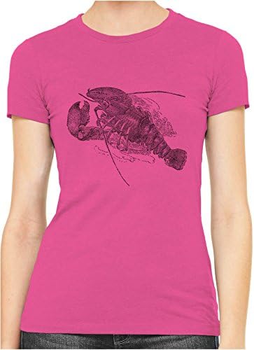 Austin Ink Apparel Maine Sea Lobster Womens Hand Printed Slim Cotton T-Shirt, Red, Large