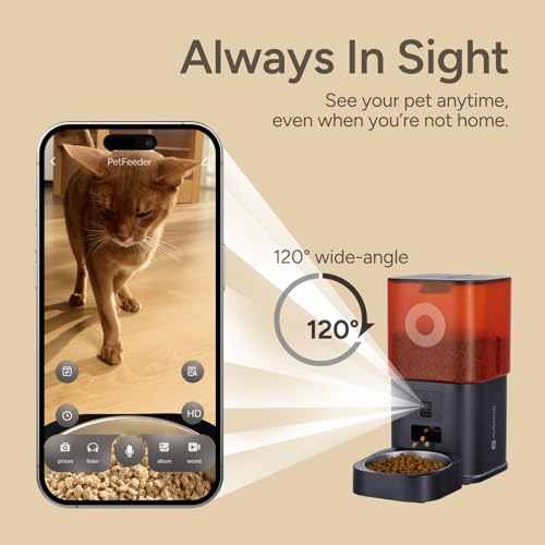 Automatic Cat Feeder with Camera: 6L Large Cat Food Dispenser for Cats and Small Dogs (White and Red)
