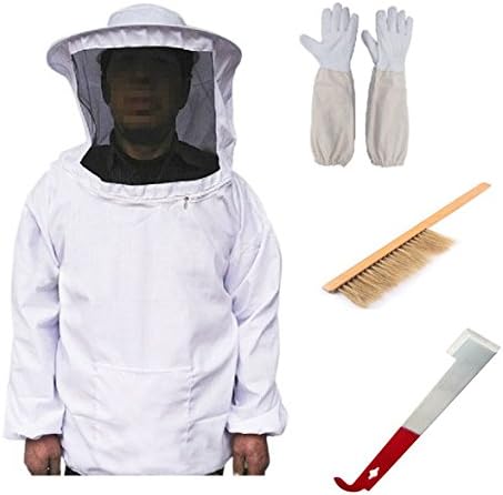 New Beekeeping Bee Keeping Suit Jacket&amp;Gloves&amp; Bee Hive Brush &amp; J Hook Hive Tool Set