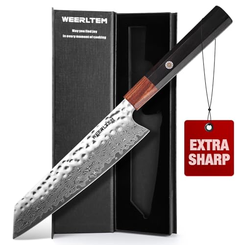 WEERLTEM Damascus Chef Knife, Upgraded 8 Inch Professional VG10 Damascus steel Japanese Kiritsuke Knife, Ultra Sharp 67-Layer Damascus Kitchen Knife with Octagonal Red Sandalwood Handle & Gift Box