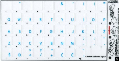 APPLE CROATIAN STICKERS FOR KEYBOARD WITH BLUE LETTERING TRANSPARENT BACKGROUND FOR DESKTOP, LAPTOP AND NOTEBOOK
