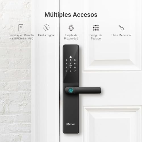 EZVIZ Smart Lock Y2000, 7-in-1 Smart Door Lock, Built-in Wifi Fingerprint Access, Weather-Resistant, Child Safety Lock for Apartment, Villa, Office (Black-Gre, 6068 Mortise)