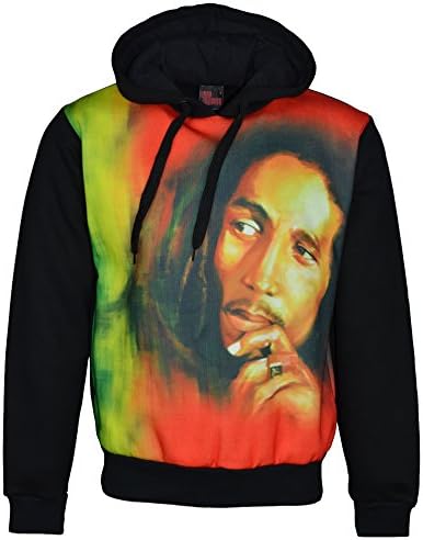 Rasta Fleece Long Sleeve Hooded Jumper Large Print On Front