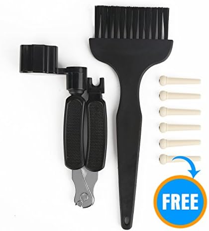 Guitar String Winder,SIDECAR 3 in 1 Guitar String Winder,Including Multifunction Guitar String Winder Cutter Bridge Pins Puller and Guitar Cleaning Brush,Free Bonus 6pcs Bridge Pins (Black)
