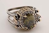 Turkish Handmade Special Design Jewelry 2 rings in 1 ring Reversible Oval Cut Peridot Topaz and Black Onyx 925 Sterling Silver Ladie's Ring All Size