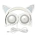 Fashional Cat Ear Headphones, IPRO Cat Earphone-LED Glowing Cat Ear Head phone-Cute Headphone for Computer,Tablet,Phone,MP3,MP4,etc-Gray