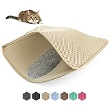 WePet Cat Litter Mat, Kitty Litter Trapping Mat - Large Size, Honeycomb Double Layer Mats, No Phthalate, Urine Waterproof, Easy Clean, Scatter Control, Catcher Litter Box Rug Carpet 30x25 Inch Beige