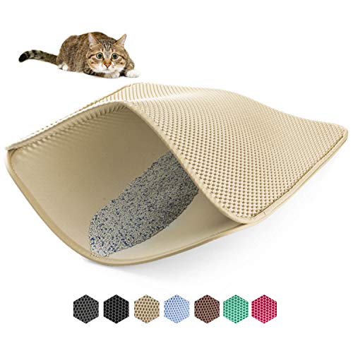 WePet Cat Litter Mat, Kitty Litter Trapping Mat - Large Size, Honeycomb Double Layer Mats, No Phthalate, Urine Waterproof, Easy Clean, Scatter Control, Catcher Litter Box Rug Carpet 30x25 Inch Beige