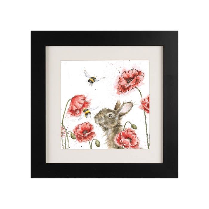 Wrendale Designs "Let It Bee" Rabbit & Bee in Poppy Field Framed Picture in Various Frame Colours (Black)