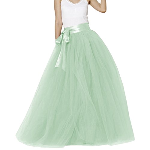 Lisong Women Floor Length Bowknot Tulle Party Evening Skirt 12 US Pea Green