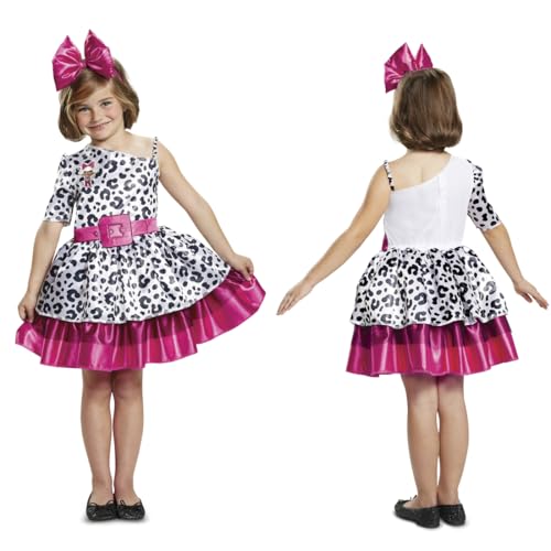 Disguise LOL Dolls Diva Classic Costume, Official LOL Dolls Diva Dress Up, Includes a Black and White Leapord Print Dress with Pink Details and Pink Bow Headband, Size S (4-6)