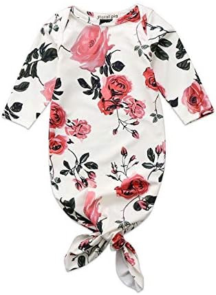 Newborn Baby Sleepwear Sleepy Floral Gown Knotted Romper Sleeping Bags (0-3 Month, Beige)