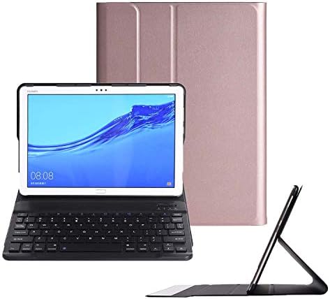 Keyboard Case for Huawei MediaPad M5 Lite 10, Ultra Thin PU Case with Detachable Wireless Keyboard with Stand for Huawei MediaPad M5 Lite 10 10.1 inch 2018 (Rose)