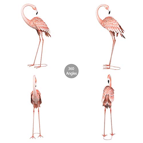 Kircust Garden Standing Flamingo Ornaments Statue Tall Yard Art Decor, Outdoor Durable Metal Bird Sculpture for Lawn Patio Walkway Backyard Ornaments, 38.5-Inch, Pink - Thumbnail 4