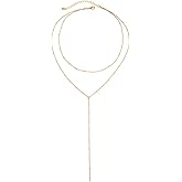 BUSAGEOLAN Gold Necklace for Women Long Necklace 14k Gold Plated/Silver Y-Shaped Necklace
