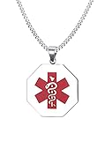 Free Engraving- Stainless Steel Octagon Medical Alert ID Tag Pendant Necklace with 24