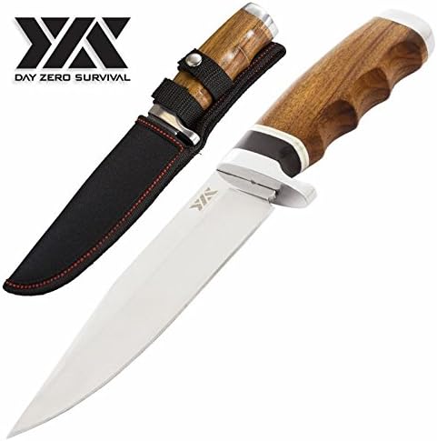 11" Day Zero Survival Fixed Blade Hunting Knife, Full-Tang, Wood Handle