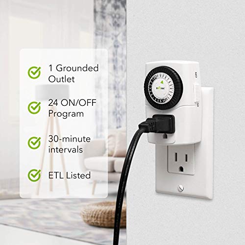 BN-LINK BND-60/U47 Indoor Mini 24-Hour Mechanical Outlet Timer, 3-Prong, 2-Pack - Image 3