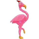 Fuzzy LED Lights Lighted Pink Flamingo w/ Santa Hat Holiday Christmas Yard Decor