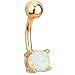 Forbidden Body Jewelry Surgical Steel Rose Gold Plated Simulated White Opal Gemstone Belly Button Ring