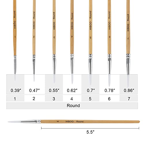 HIBOO Paintbrush Set-7 Round Point Art Nylon Hair Artist Painting Brush for Acrylic Watercolor and Gouache Painting
