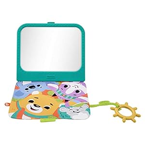 Fisher-Price Crinkle Crew Activity Mirror, take-Along Baby Toy with Large Mirror for Tummy time Play