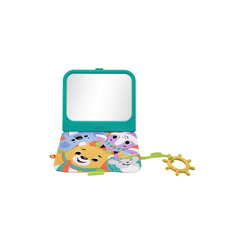Fisher-Price Crinkle Crew Activity Mirror, take-Along Baby Toy with Large Mirror for Tummy time Play