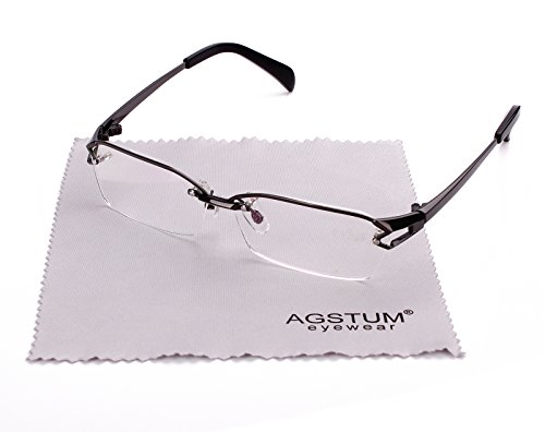 Agstum Pure Titanium Half Rimless Glasses Frame Optical Eyeglasses Clear Lens (Gunmetal, 58)