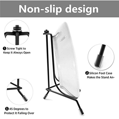 Upgraded 6 Inch Anti-Slip Plate Holder Display Stand, BUVE Decorative Plate Stand, Easel Picture Frames Photo Holder for Displays, Black Small Book Easel for collectibles,4 Pcs