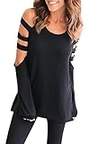 Voguegirl Women's Cut Out Cold Shoulder Loose Long Sleeve T Shirt Tops
