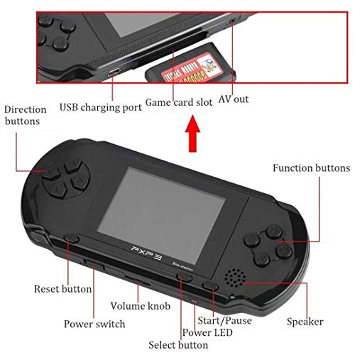 qiaoniuniu Handheld Game Console Kids Gift 16 Bit Portable Classic Video Games 150 Games Retro MD Paly Games PXP3 (Color: Black)