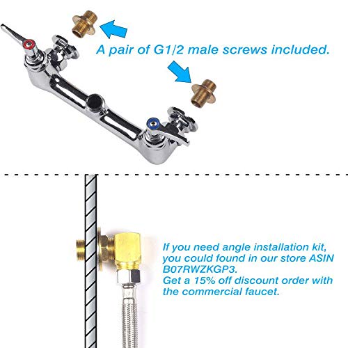 JZBRAIN 8 Inch Center Commercial Faucet with Sprayer 42" Height Wall Mounted Pre-rinse Kitchen Fuacet Wall Mount Commercial Sink Faucet with 12" Add-on Swing Spout - Thumbnail 5